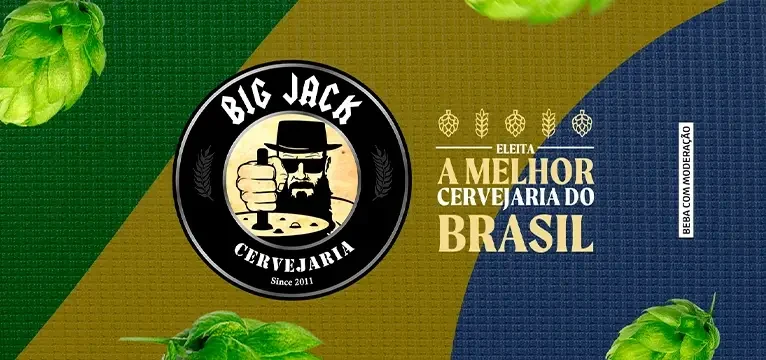 Banner com o texto Eleita a melhor cervejaria do Brasil. Big Jack